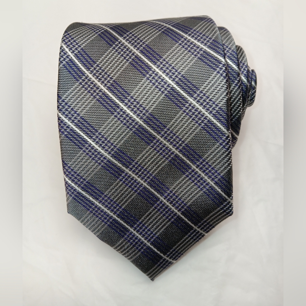 Joseph Abboud 100% Silk Neck Tie  58"x3" Necktie Gray Purple White Plaid